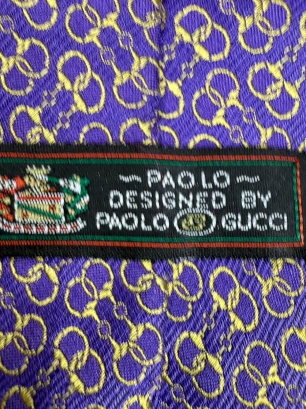 VINTAGE Paolo Designed by Paolo Gucci Purple Gold Geometric Silk Neck tie Italy